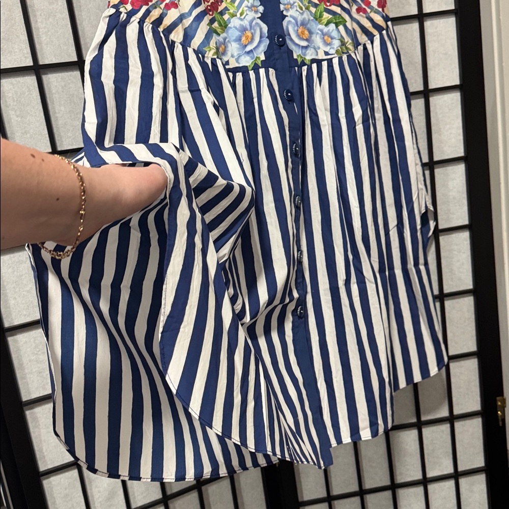 Farm Rio size XS Fresh Table Scarf Midi Dress Blue NWT No Belt - Picture 10 of 12